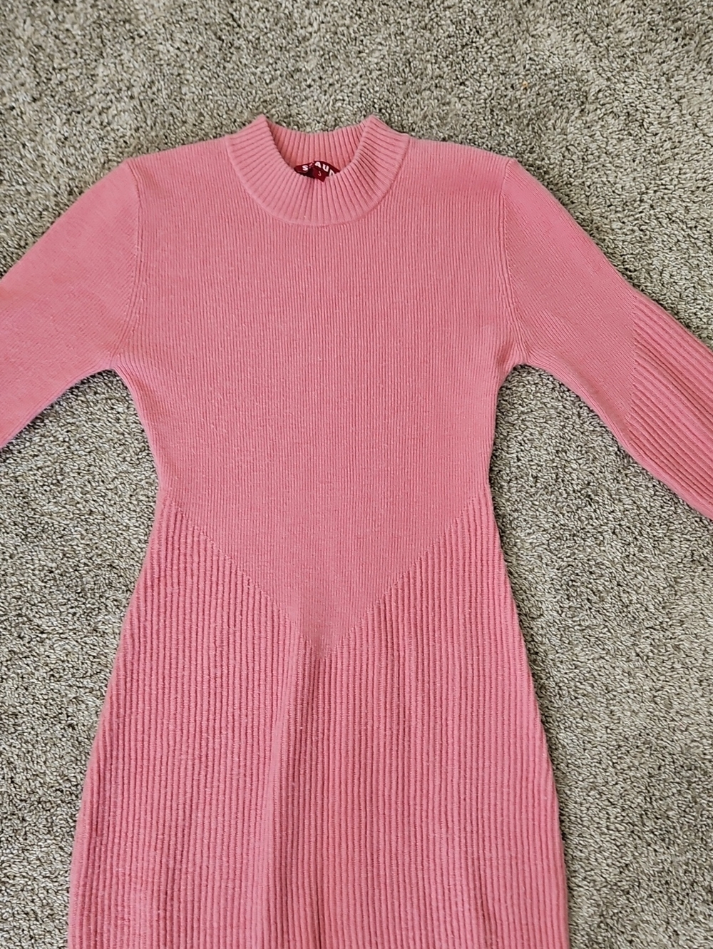 Staud  Pink Ribbed Long-Sleeve Midi Dress S - Picture 4 of 12